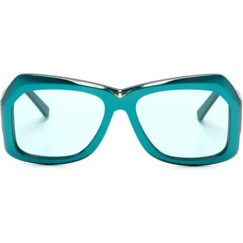 Sunglasses, female, , Size: 57 MM Metallic Teal Sunglasses - Marni - Modalova