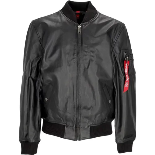 Bomber Jackets, male, , Size: XL Leather Bomber Jacket with Zip - alpha industries - Modalova