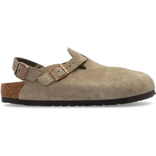 Clogs, male, , Size: 9 US Taupe Suede Almond Toe Buckle Shoes - Birkenstock - Modalova