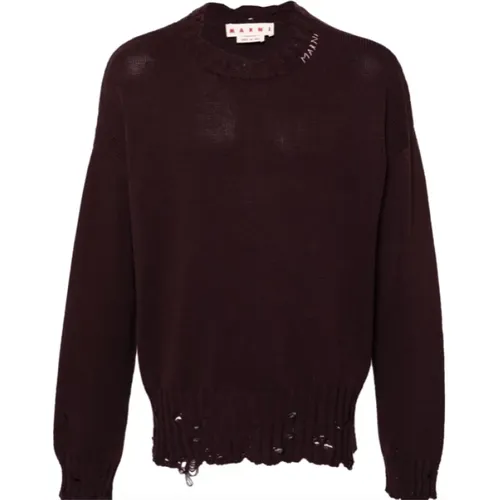 Burgundy Crew Neck Sweater , male, Sizes: XL, L, M, S - Marni - Modalova