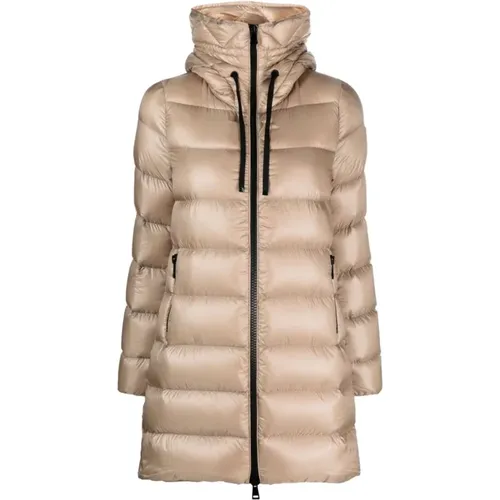 Quilted Grey Coat with Logo Patch , female, Sizes: M - Moncler - Modalova