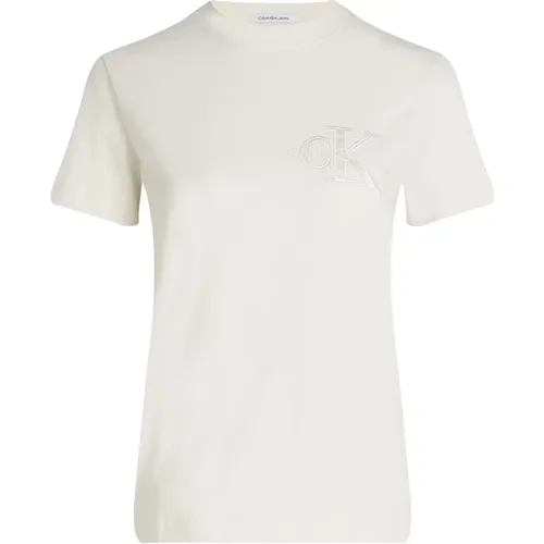 Satin Applique T-Shirt Ivory - Calvin Klein Jeans - Modalova