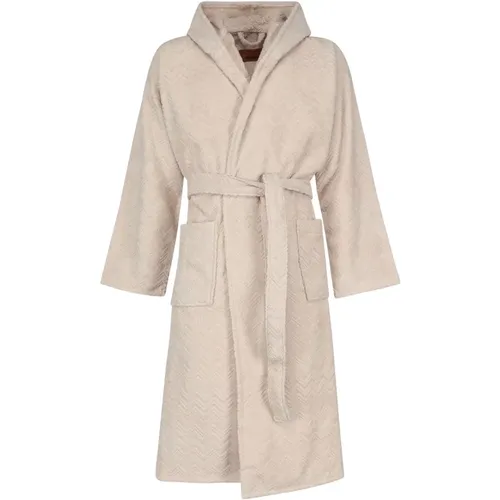 Robes, male, , Size: XS Luxury Terry Bathrobe with Integrated Hood - Missoni Home - Modalova