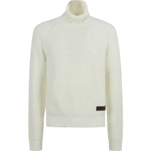 Turtlenecks, male, , Size: S Chunky Knit Off-White Sweater - Dsquared2 - Modalova