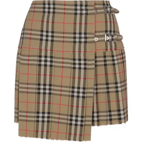 Short Skirts, female, , Size: 3XS Plaid Wool Mini Skirt Beige - Burberry - Modalova