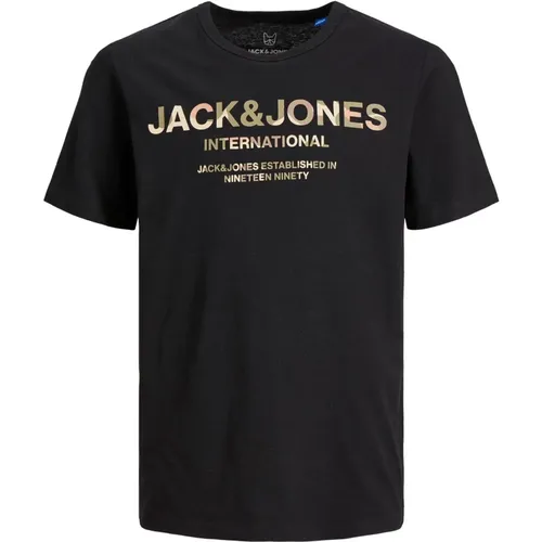 Schwarzes T-Shirt mit Goldprint - jack & jones - Modalova