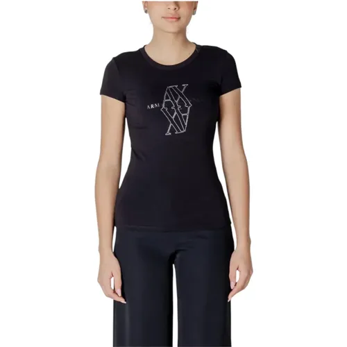 T-Shirts, female, , Size: XS Monogram Crystal Tee Slim Fit - Armani Exchange - Modalova