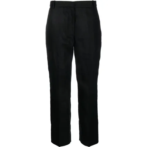 Schwarze Leinen-Cropped-Slim-Hose , Damen, Größe: XL - Calvin Klein - Modalova