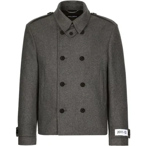 Double-Breasted Coats, male, , Size: L Classic Caban Coat in Grey - Dolce & Gabbana - Modalova