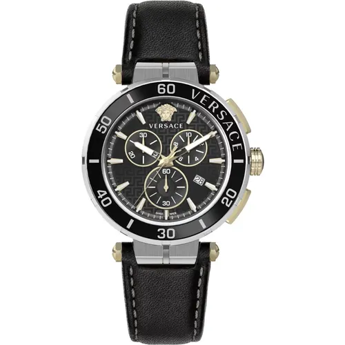 Herren Leder Chronograph Uhr - Versace - Modalova