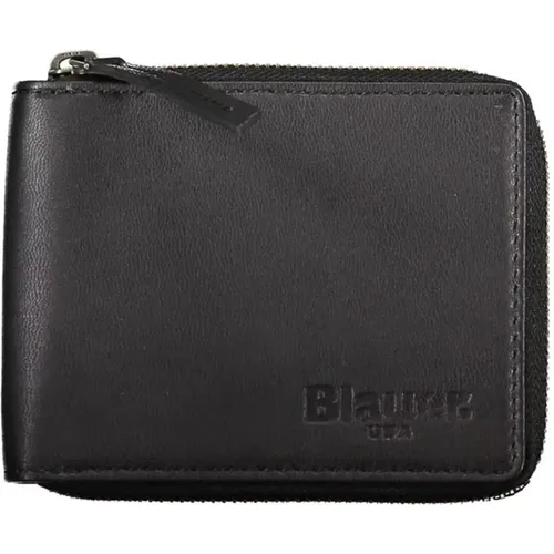 Schwarzes Leder Rundes Portemonnaie mit Reißverschluss - Blauer - Modalova