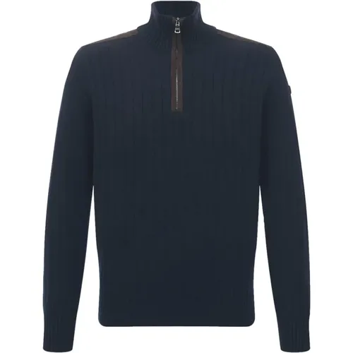 Turtlenecks, male, , Size: L Mens Half-Zip Turtleneck with Suede Details - PAUL & SHARK - Modalova