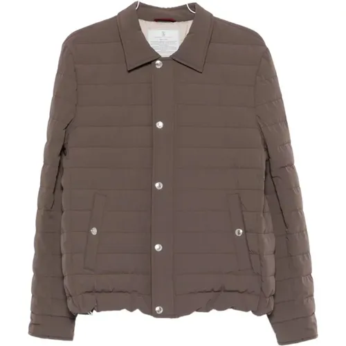 Winter Jackets, male, , Size: L Quilted Coat with Press-Stud Fastening - BRUNELLO CUCINELLI - Modalova