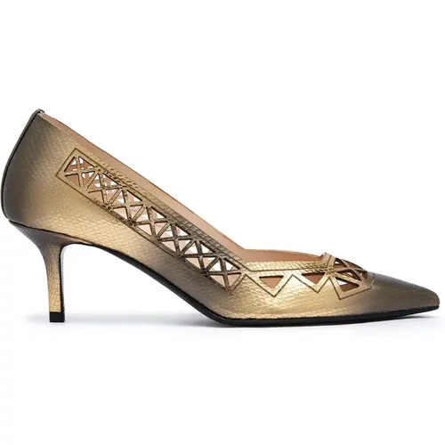 Gold Perforated Heel Pumps , female, Sizes: 4 1/2 UK, 4 UK, 5 UK, 6 UK, 3 UK, 5 1/2 UK - Fabi - Modalova