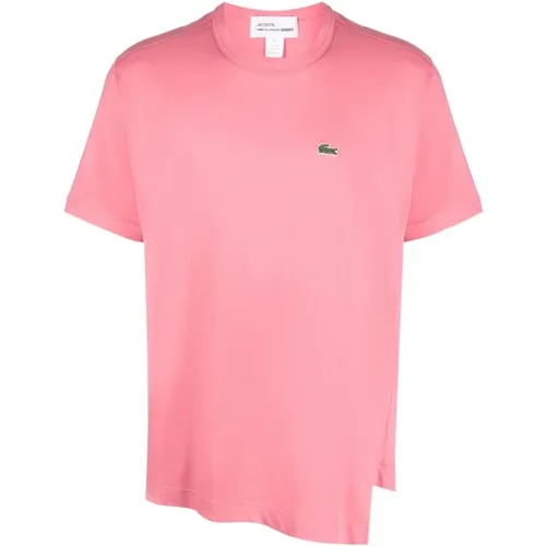 Logo-Patch Cotton T-Shirt with Asymmetric Hem , male, Sizes: L, S - Comme des Garçons - Modalova