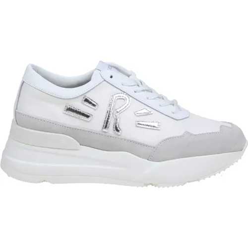 Weiße Ledersneakers mit Wildleder-Details , Damen, Größe: 39 EU - Rucoline - Modalova