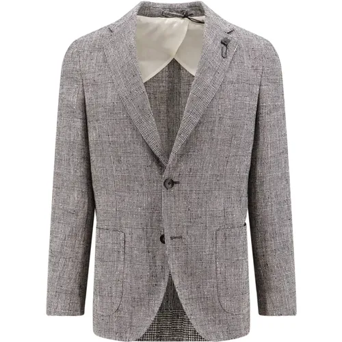 Blazers, male, , Size: M Linen Blend Prince of Wales Blazer - Lardini - Modalova