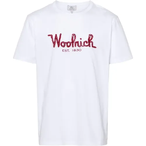 Kurzarm T-Shirts und Polos mit Besticktem Logo , Herren, Größe: S - Woolrich - Modalova