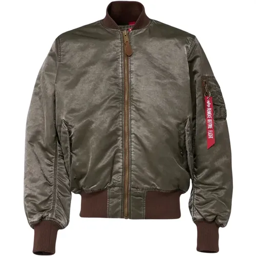 Bomber Jackets, male, , Size: XL Vintage Mud Olive Bomber Jacket - alpha industries - Modalova