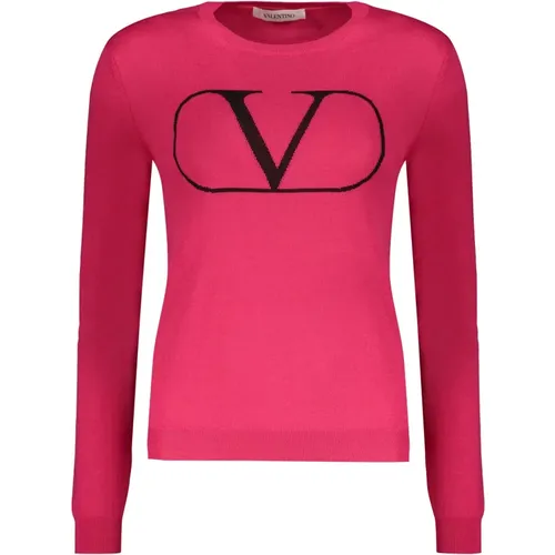 Gerippter Wollpullover mit Frontlogo - Valentino - Modalova