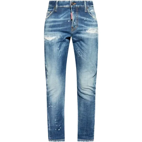 Blaue Farbspritzer Skinny Jeans , Herren, Größe: M - Dsquared2 - Modalova