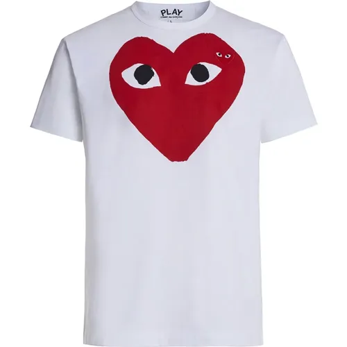 Weißes T-Shirt mit rotem Herz und kurzen Ärmeln , Herren, Größe: 2XL - Comme des Garçons Play - Modalova