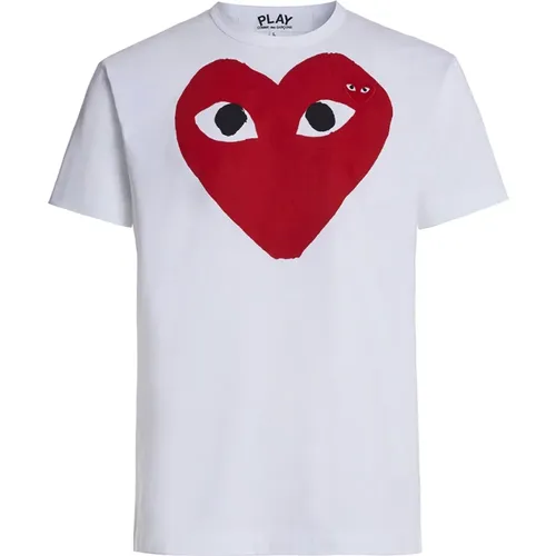 Weißes T-Shirt mit rotem Herz und kurzen Ärmeln , Herren, Größe: M - Comme des Garçons Play - Modalova