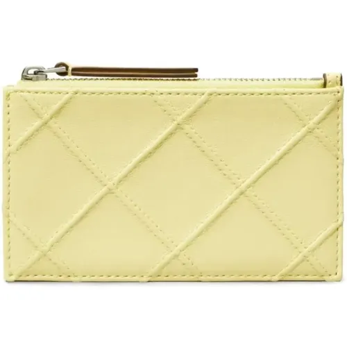 Wallets & Cardholders, female, , Size: ONE SIZE Metallic Leather Card Holder with Zip - TORY BURCH - Modalova