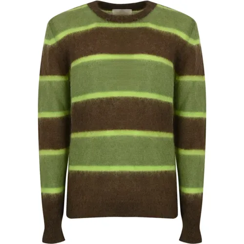 AMARÁNTO, Round-neck Knitwear, male, , Size: XL Striped Mohair Sweater Brown - Amaránto - Modalova