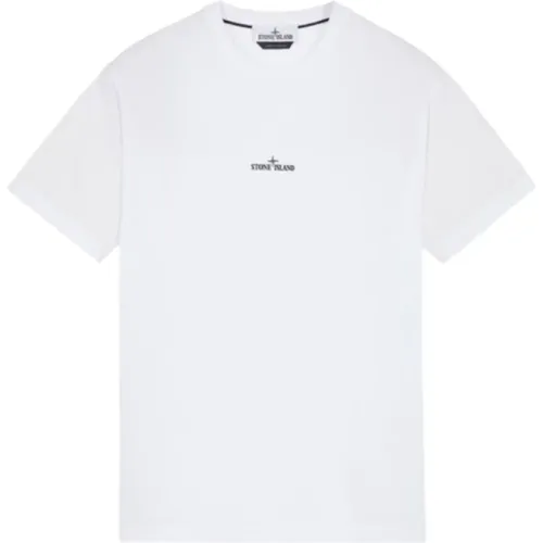 Weißes Baumwoll-Jersey T-Shirt mit Kurzen Ärmeln Stamp Two Rückendruck - Stone Island - Modalova