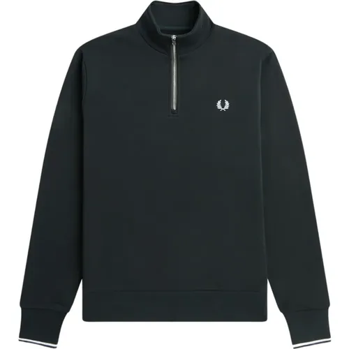 Sweatshirts, male, , Size: XL Night Half Zip Sweatshirt with Back Stripes - Fred Perry - Modalova