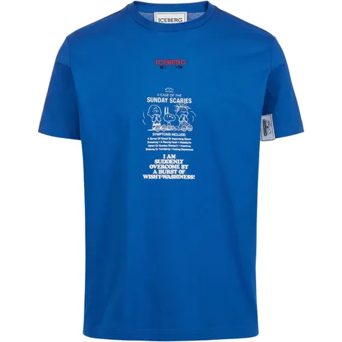 T-Shirts, male, , Size: M Slim fit zaphyre t-shirt in fabric with Peanuts embroidery and logo on the back - Iceberg - Modalova