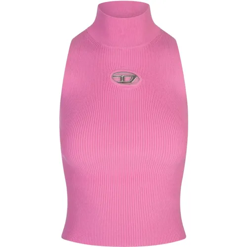 Ribbed Sleeveless Top with Oval D Logo , female, Sizes: XS, M, S - Diesel - Modalova