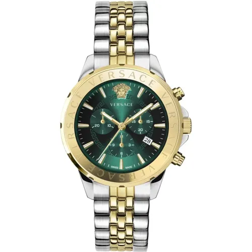 Watches, male, , Size: ONE SIZE Men's Chronograph Signature Watch Green - Versace - Modalova