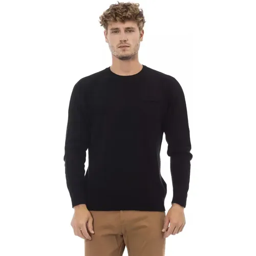 Schwarzer Crewneck Sweater mit Fronttasche , Herren, Größe: 2XL - Alpha Studio - Modalova