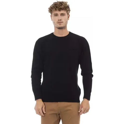Schwarzer Crewneck Sweater mit Fronttasche , Herren, Größe: XL - Alpha Studio - Modalova