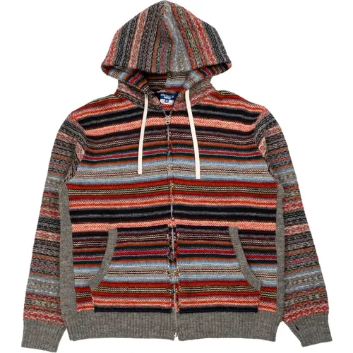 Cardigans, male, , Size: L Multicolour Wool Jacquard Hoodie with Hood - Junya Watanabe - Modalova