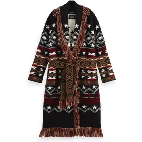 Long Jacquard Fringe Cardigan , female, Sizes: XS - Scotch & Soda - Modalova