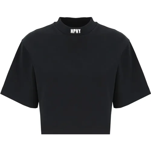Schwarzes Baumwoll-T-Shirt mit Besticktem Logo , Damen, Größe: M - Heron Preston - Modalova