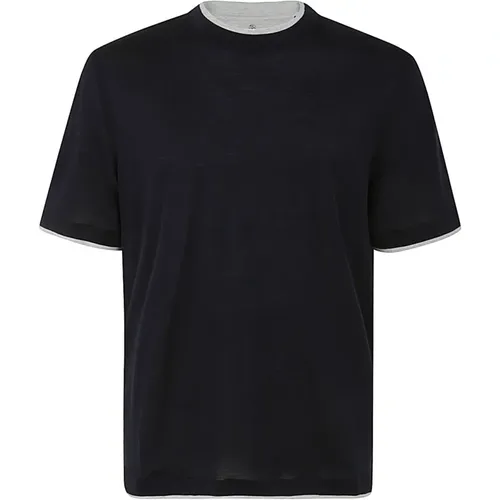 Blaues T-Shirt mit kurzen Ärmeln , Herren, Größe: L - BRUNELLO CUCINELLI - Modalova