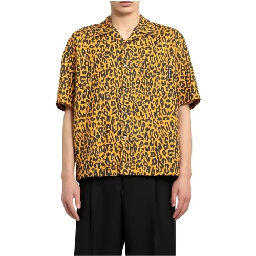 Cheetah Print Bowling Shirt , male, Sizes: L, M - Palm Angels - Modalova