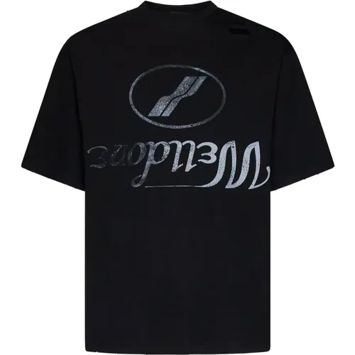 Zerstörtes Schwarzes T-Shirt mit umgekehrtem Logo , Herren, Größe: XS - We11Done - Modalova