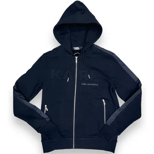 Navy Zip-through Sweatshirt , male, Sizes: XS - Karl Lagerfeld - Modalova