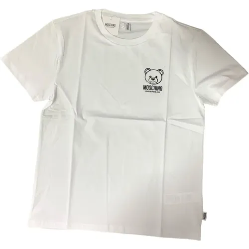 Weißes T-Shirt mit Halbarm und Teddybär - Moschino - Modalova