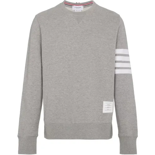 Round-neck Knitwear, male, , Size: XL Grey Crew Neck Sweater with 4-Bar Stripe - Thom Browne - Modalova