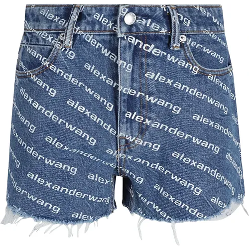 Deep /White Logo Print High Waist Shorts , female, Sizes: W26, W29, W27, W24, W25 - alexander wang - Modalova