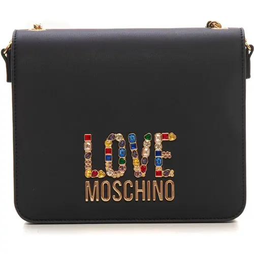 Chic Chain Handle Bag with Rhinestones , female, Sizes: ONE SIZE - Love Moschino - Modalova