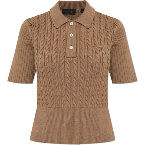 V-neck Knitwear, female, , Size: M Runway Cable Knit Polo Collar Sweater - Lacoste - Modalova