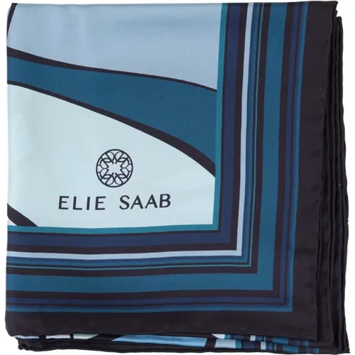Blauer Seidenschal mit Logo - Elie Saab - Modalova