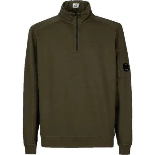 Leichter Fleece-Halb-Reißverschluss-Sweatshirt Efeugrün , Herren, Größe: L - C.P. Company - Modalova